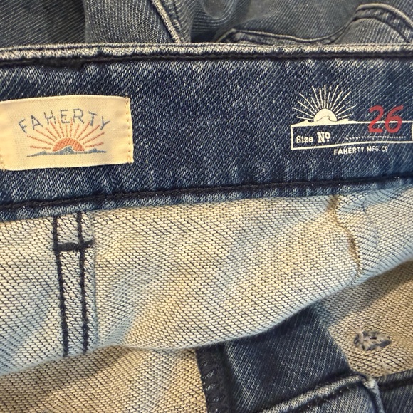 Faherty Wide Leg Crop Denim Jeans Stretch Terry Blue Size 26 - Picture 4 of 7